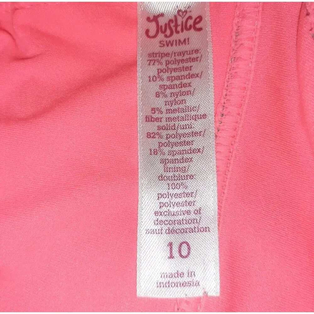 Justice Girls Neon Pink And Silver Ruffle Halter Tankini Top 10